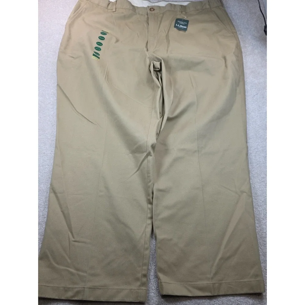 L.L.Bean Pants Mens W46 L29 Beige Wrinkle Free Cotton Pockets Comfort Waist NWT